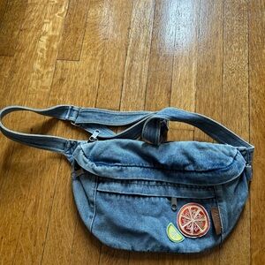 Denim Crossbody Bag with Fruit Patches